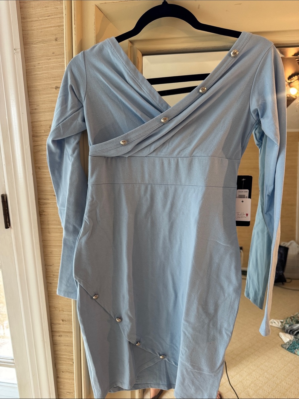 bebe Powder Blue Long Sleeve Wrap-Detail Dress